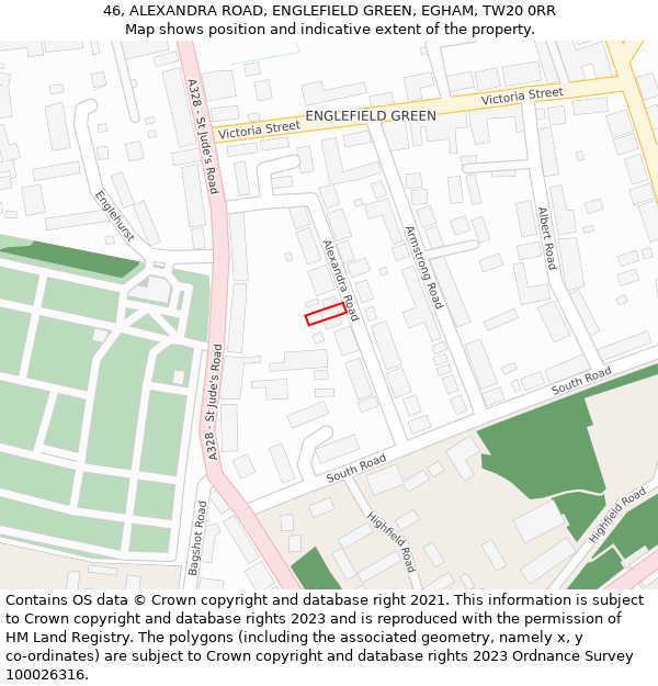 46, ALEXANDRA ROAD, ENGLEFIELD GREEN, EGHAM, TW20 0RR: Location map and indicative extent of plot