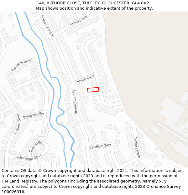 46, ALTHORP CLOSE, TUFFLEY, GLOUCESTER, GL4 0XP: Location map and indicative extent of plot