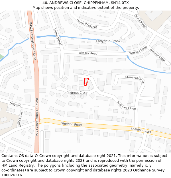 46, ANDREWS CLOSE, CHIPPENHAM, SN14 0TX: Location map and indicative extent of plot