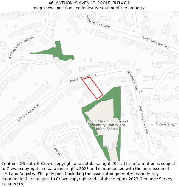 46, ANTHONYS AVENUE, POOLE, BH14 8JH: Location map and indicative extent of plot