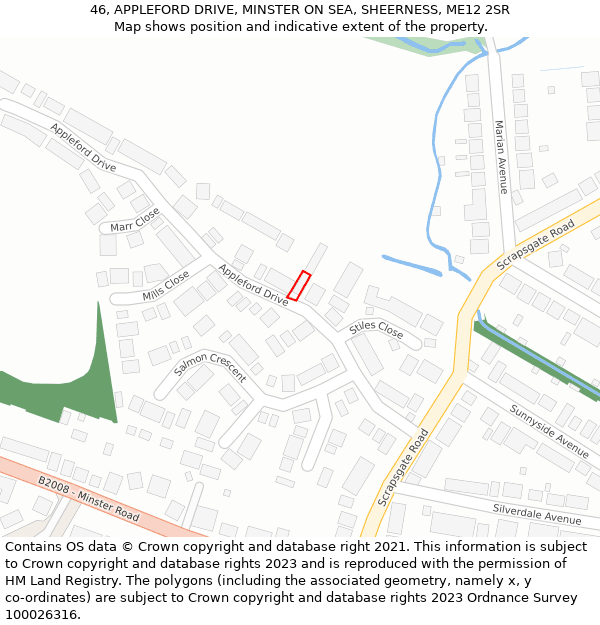 46, APPLEFORD DRIVE, MINSTER ON SEA, SHEERNESS, ME12 2SR: Location map and indicative extent of plot