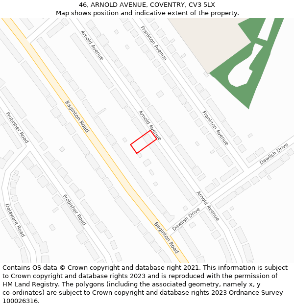 46, ARNOLD AVENUE, COVENTRY, CV3 5LX: Location map and indicative extent of plot