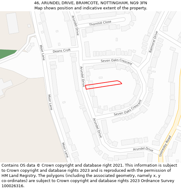 46, ARUNDEL DRIVE, BRAMCOTE, NOTTINGHAM, NG9 3FN: Location map and indicative extent of plot