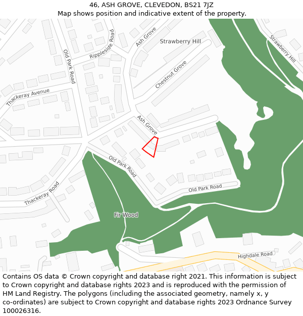 46, ASH GROVE, CLEVEDON, BS21 7JZ: Location map and indicative extent of plot