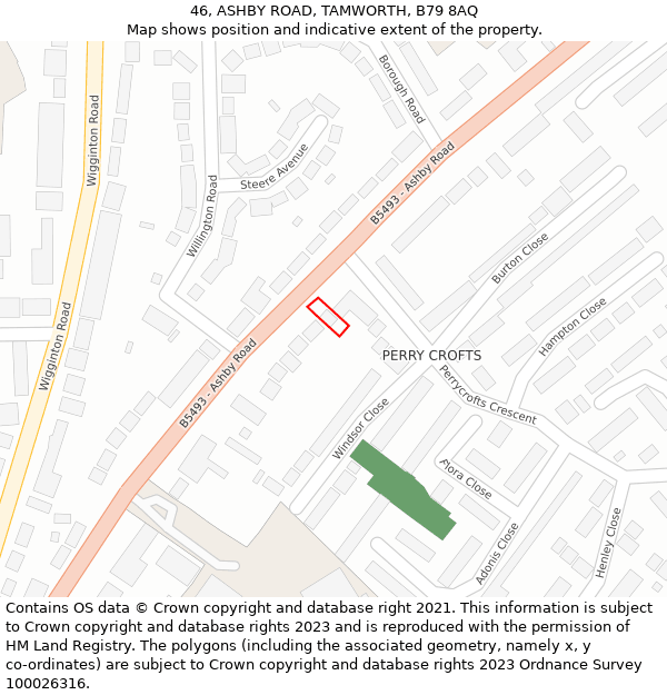 46, ASHBY ROAD, TAMWORTH, B79 8AQ: Location map and indicative extent of plot