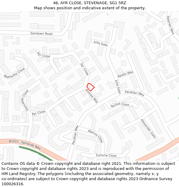 46, AYR CLOSE, STEVENAGE, SG1 5RZ: Location map and indicative extent of plot