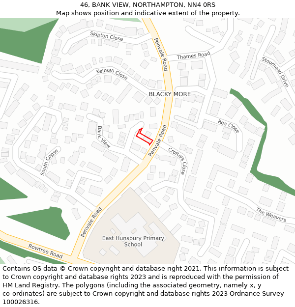 46, BANK VIEW, NORTHAMPTON, NN4 0RS: Location map and indicative extent of plot