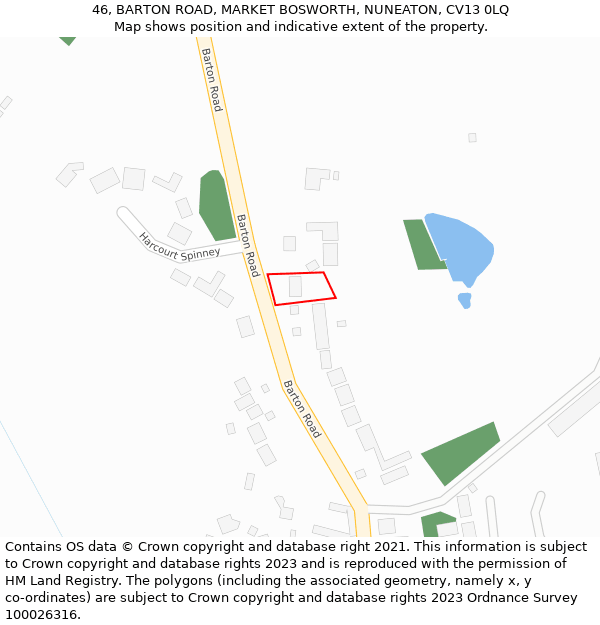 46, BARTON ROAD, MARKET BOSWORTH, NUNEATON, CV13 0LQ: Location map and indicative extent of plot