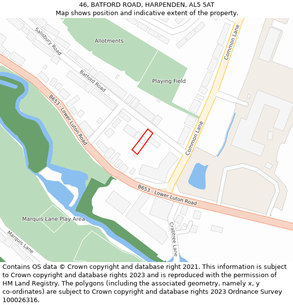 46, BATFORD ROAD, HARPENDEN, AL5 5AT: Location map and indicative extent of plot