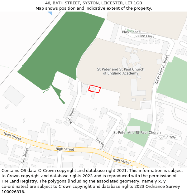 46, BATH STREET, SYSTON, LEICESTER, LE7 1GB: Location map and indicative extent of plot