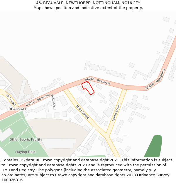 46, BEAUVALE, NEWTHORPE, NOTTINGHAM, NG16 2EY: Location map and indicative extent of plot