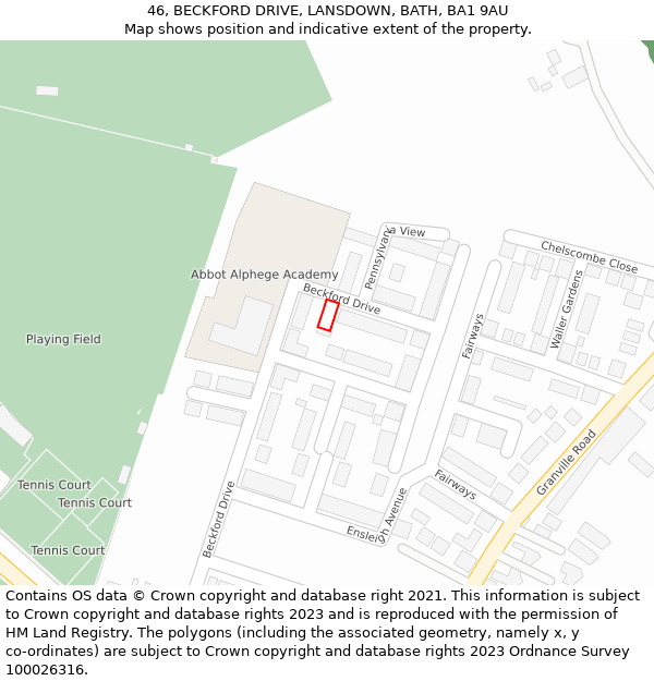 46, BECKFORD DRIVE, LANSDOWN, BATH, BA1 9AU: Location map and indicative extent of plot