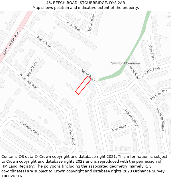 46, BEECH ROAD, STOURBRIDGE, DY8 2AR: Location map and indicative extent of plot