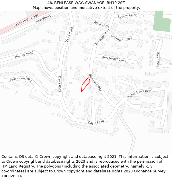 46, BENLEASE WAY, SWANAGE, BH19 2SZ: Location map and indicative extent of plot