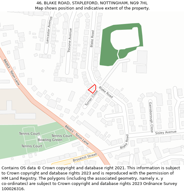 46, BLAKE ROAD, STAPLEFORD, NOTTINGHAM, NG9 7HL: Location map and indicative extent of plot