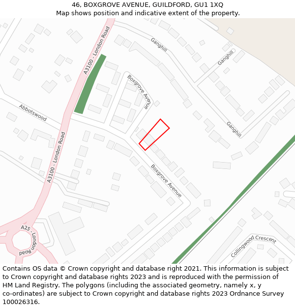 46, BOXGROVE AVENUE, GUILDFORD, GU1 1XQ: Location map and indicative extent of plot