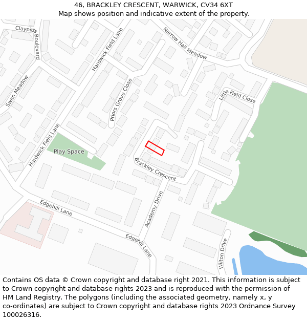 46, BRACKLEY CRESCENT, WARWICK, CV34 6XT: Location map and indicative extent of plot