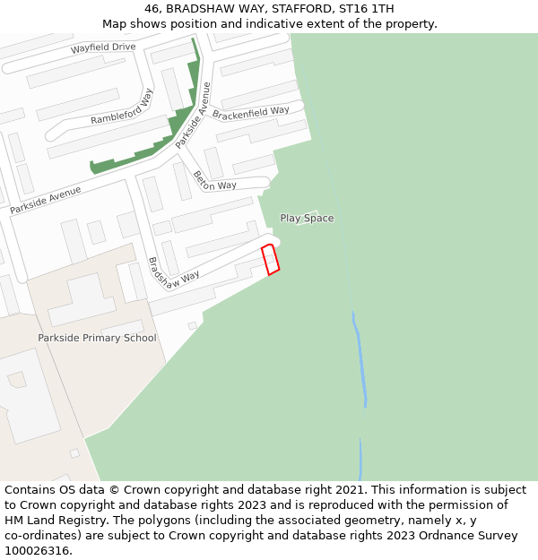 46, BRADSHAW WAY, STAFFORD, ST16 1TH: Location map and indicative extent of plot