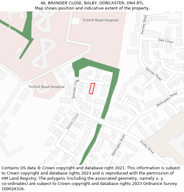 46, BRANDER CLOSE, BALBY, DONCASTER, DN4 8TL: Location map and indicative extent of plot