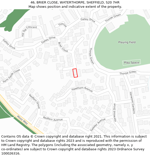 46, BRIER CLOSE, WATERTHORPE, SHEFFIELD, S20 7HR: Location map and indicative extent of plot