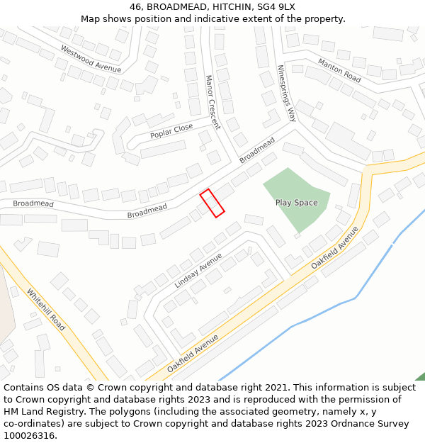 46, BROADMEAD, HITCHIN, SG4 9LX: Location map and indicative extent of plot