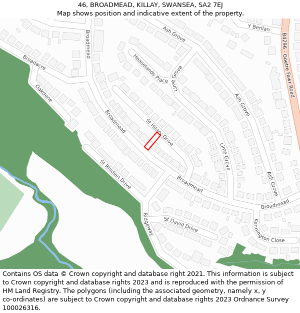 46, BROADMEAD, KILLAY, SWANSEA, SA2 7EJ: Location map and indicative extent of plot