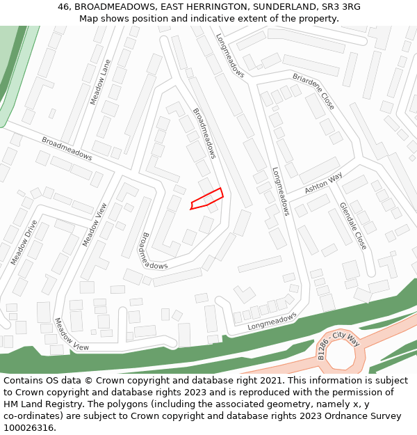 46, BROADMEADOWS, EAST HERRINGTON, SUNDERLAND, SR3 3RG: Location map and indicative extent of plot