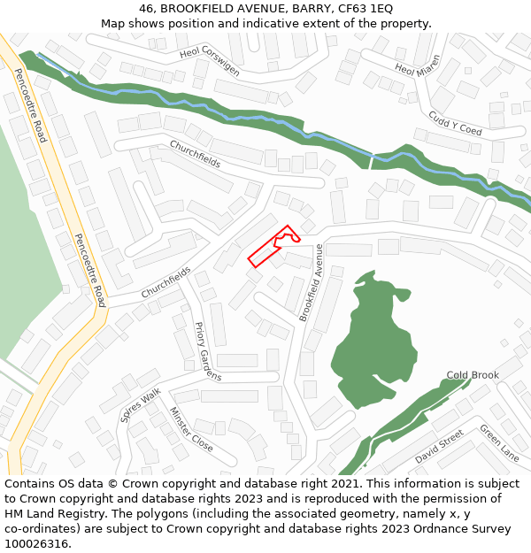 46, BROOKFIELD AVENUE, BARRY, CF63 1EQ: Location map and indicative extent of plot