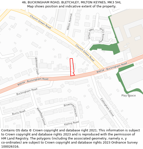 46, BUCKINGHAM ROAD, BLETCHLEY, MILTON KEYNES, MK3 5HL: Location map and indicative extent of plot