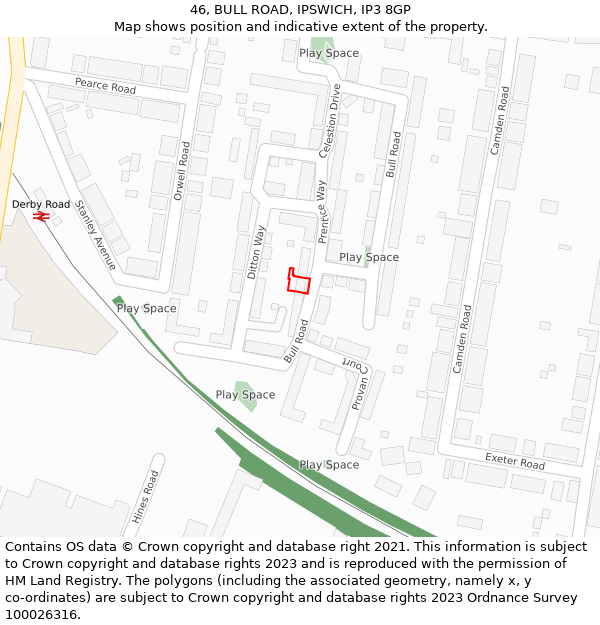 46, BULL ROAD, IPSWICH, IP3 8GP: Location map and indicative extent of plot