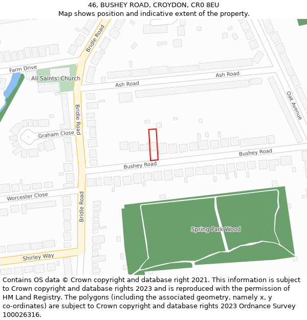 46, BUSHEY ROAD, CROYDON, CR0 8EU: Location map and indicative extent of plot