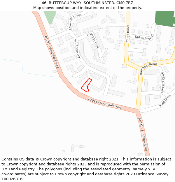 46, BUTTERCUP WAY, SOUTHMINSTER, CM0 7RZ: Location map and indicative extent of plot