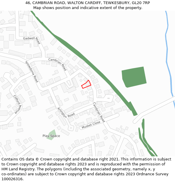 46, CAMBRIAN ROAD, WALTON CARDIFF, TEWKESBURY, GL20 7RP: Location map and indicative extent of plot