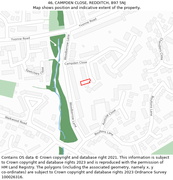 46, CAMPDEN CLOSE, REDDITCH, B97 5NJ: Location map and indicative extent of plot