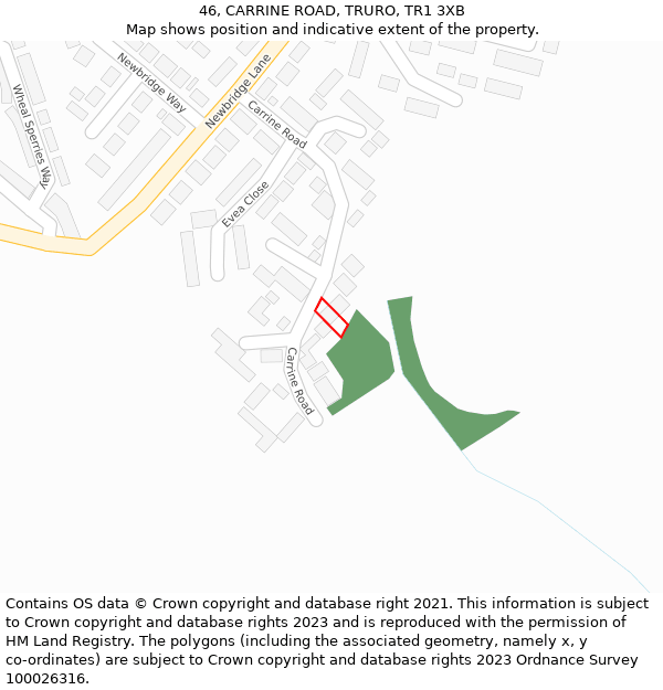 46, CARRINE ROAD, TRURO, TR1 3XB: Location map and indicative extent of plot
