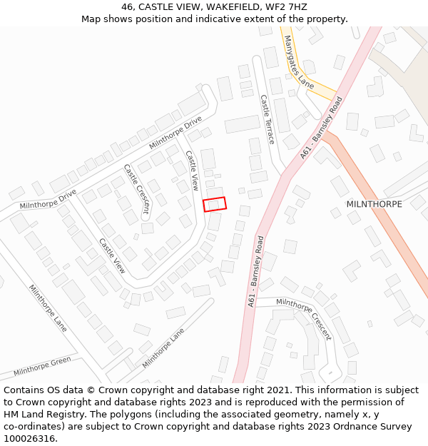 46, CASTLE VIEW, WAKEFIELD, WF2 7HZ: Location map and indicative extent of plot