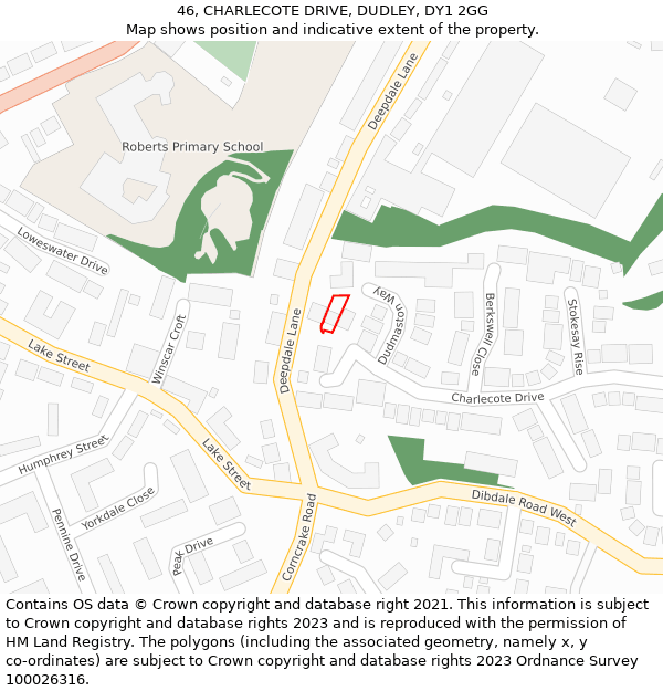 46, CHARLECOTE DRIVE, DUDLEY, DY1 2GG: Location map and indicative extent of plot
