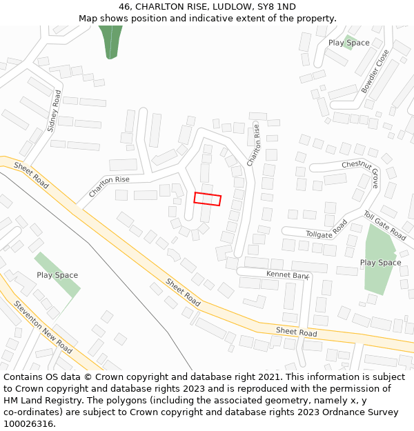 46, CHARLTON RISE, LUDLOW, SY8 1ND: Location map and indicative extent of plot