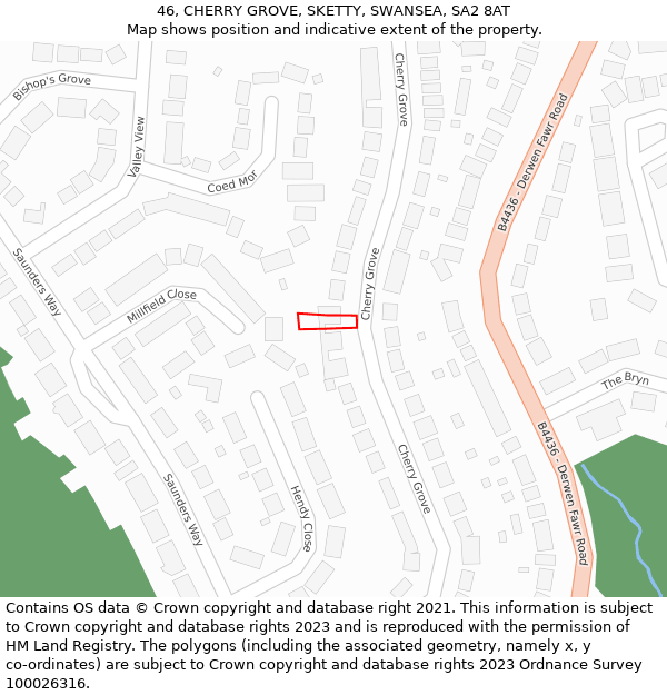 46, CHERRY GROVE, SKETTY, SWANSEA, SA2 8AT: Location map and indicative extent of plot