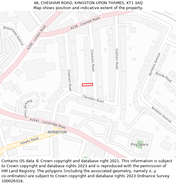 46, CHESHAM ROAD, KINGSTON UPON THAMES, KT1 3AQ: Location map and indicative extent of plot