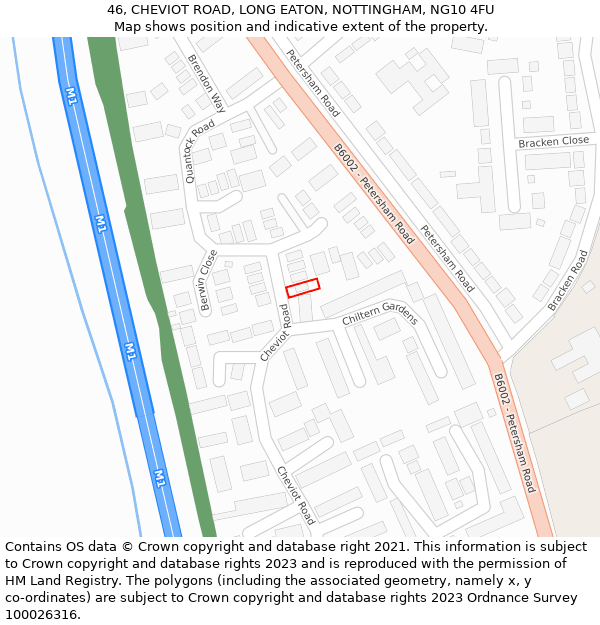 46, CHEVIOT ROAD, LONG EATON, NOTTINGHAM, NG10 4FU: Location map and indicative extent of plot