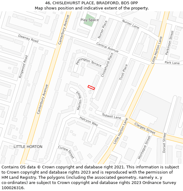 46, CHISLEHURST PLACE, BRADFORD, BD5 0PP: Location map and indicative extent of plot