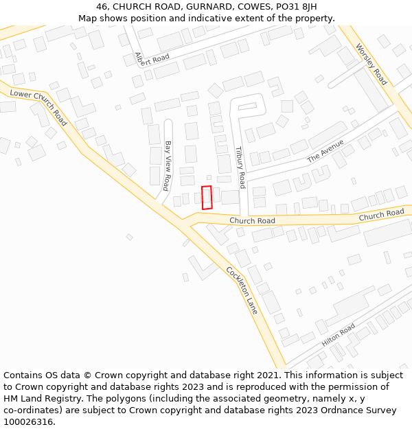 46, CHURCH ROAD, GURNARD, COWES, PO31 8JH: Location map and indicative extent of plot