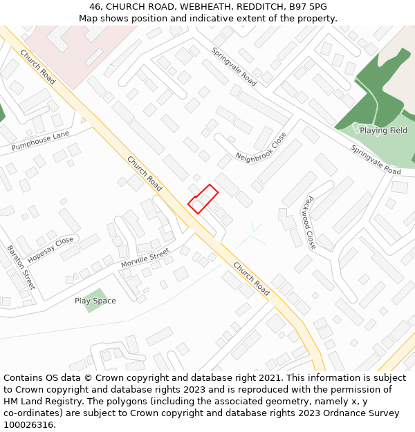 46, CHURCH ROAD, WEBHEATH, REDDITCH, B97 5PG: Location map and indicative extent of plot
