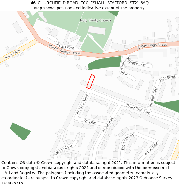 46, CHURCHFIELD ROAD, ECCLESHALL, STAFFORD, ST21 6AQ: Location map and indicative extent of plot