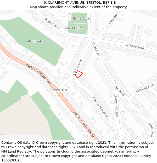 46, CLAREMONT AVENUE, BRISTOL, BS7 8JE: Location map and indicative extent of plot