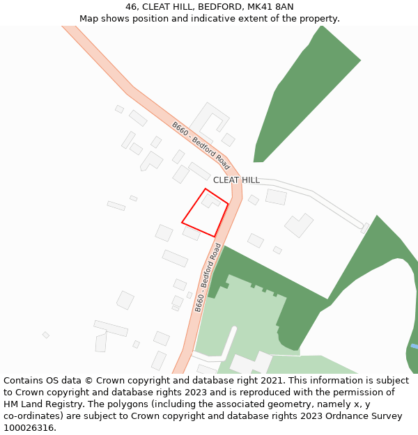 46, CLEAT HILL, BEDFORD, MK41 8AN: Location map and indicative extent of plot