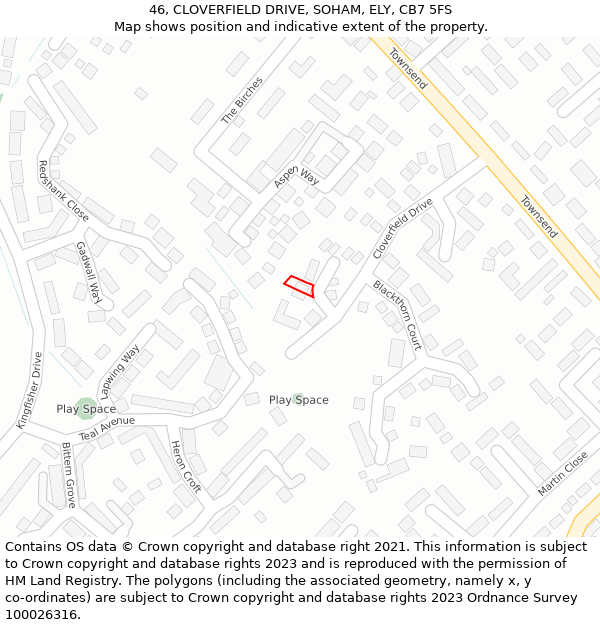 46, CLOVERFIELD DRIVE, SOHAM, ELY, CB7 5FS: Location map and indicative extent of plot