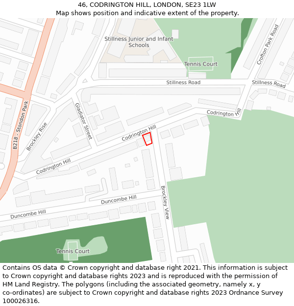 46, CODRINGTON HILL, LONDON, SE23 1LW: Location map and indicative extent of plot