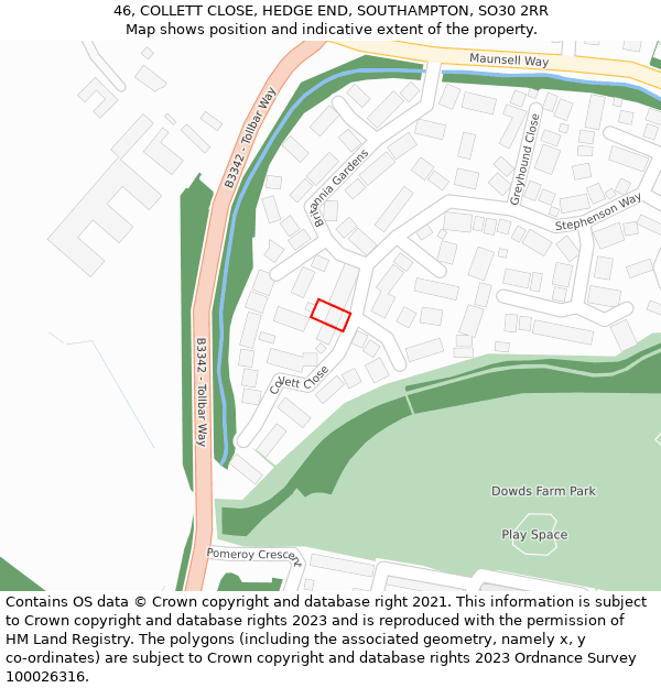 46, COLLETT CLOSE, HEDGE END, SOUTHAMPTON, SO30 2RR: Location map and indicative extent of plot